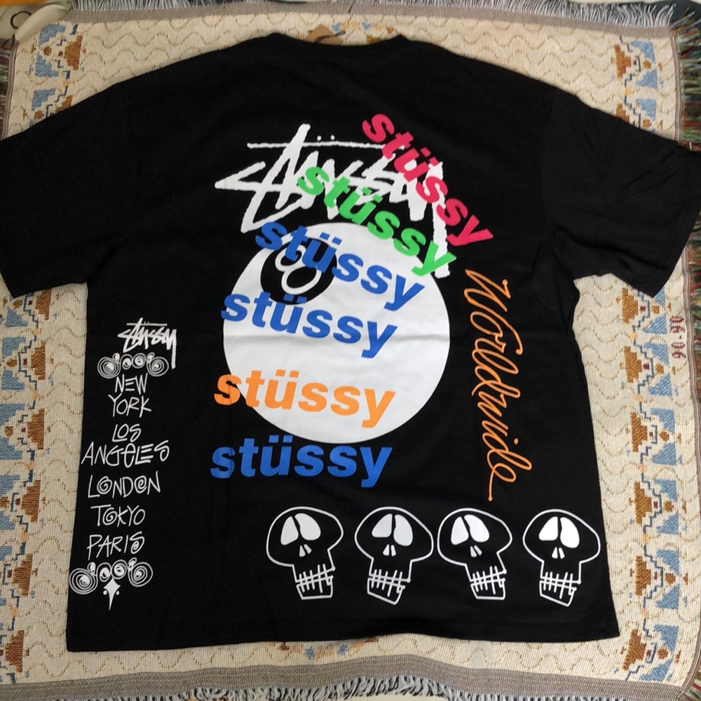 Stussy Black Short Sleeve Tee with Urban Graphic Design